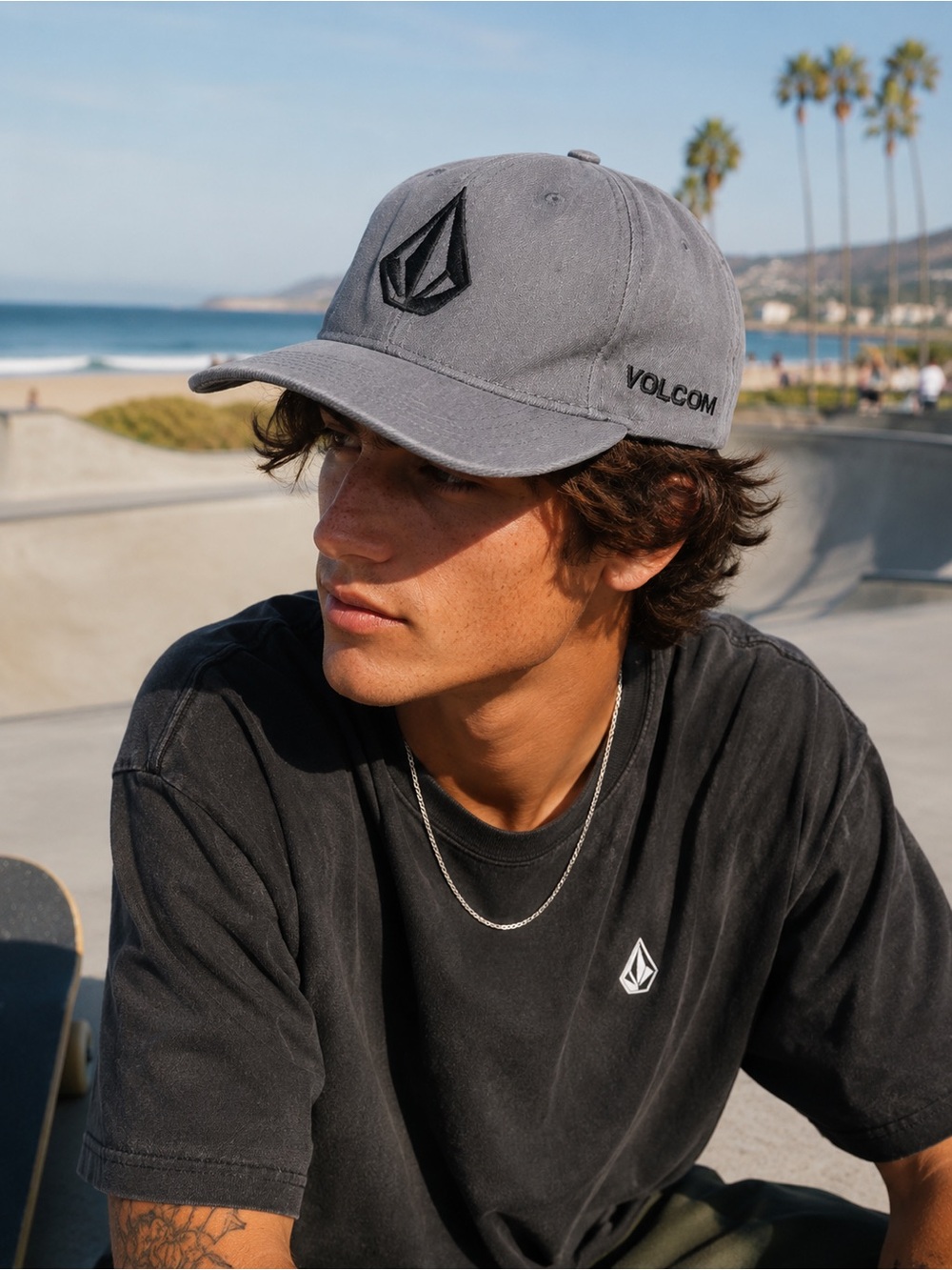 Volcom Gray Flexfit Hat | Black Stone Logo | Skate Surf Streetwear